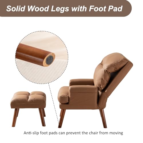 INZOY Accent Chair with Ottoman, Velvet Fabric, Beige X279