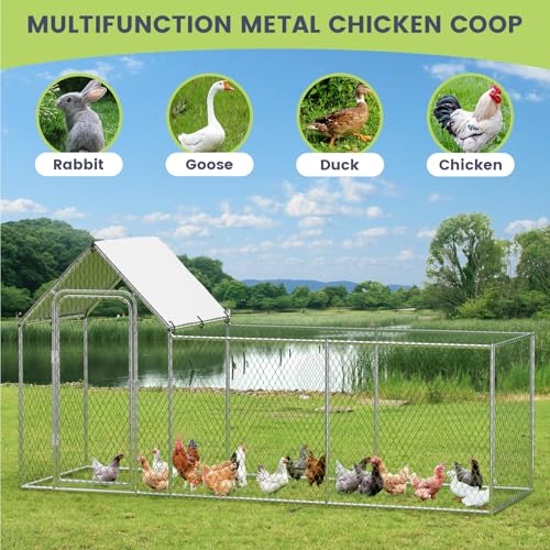 Large Metal Chicken Coop 9.8x3.3x5 ft Walk-in Chicken Run with Waterproof Cover A30661
