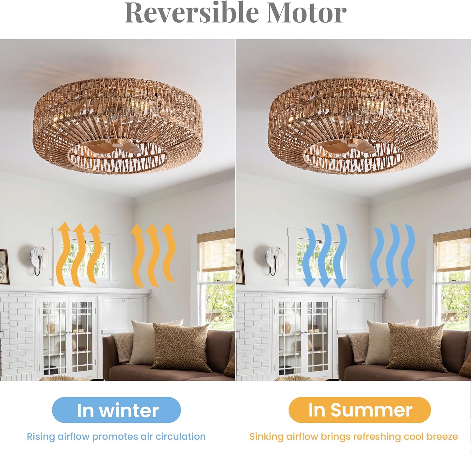 20" Boho Caged Rattan Ceiling Fan with Lights and Remote Control H849