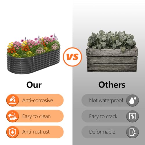 VINGLI 8x4x2ft Galvanized Raised Garden Bed, Oval Planter Box, Black M68155