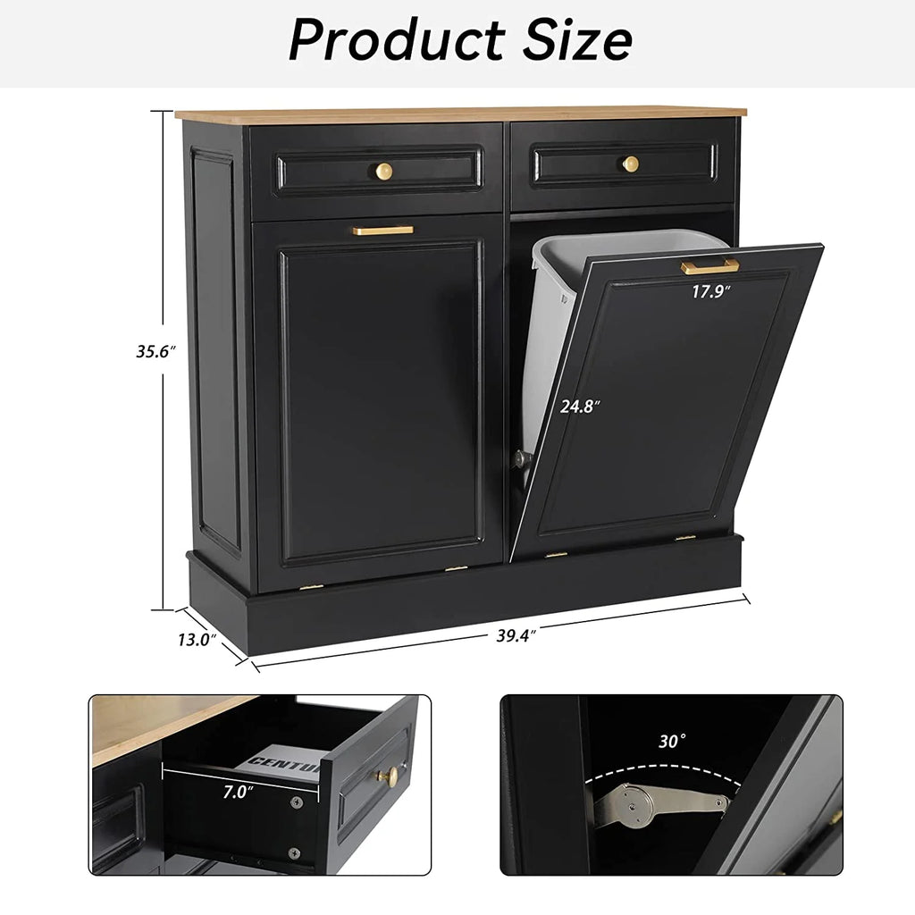 GEROBOOM Double Tilt Out Kitchen Trash Cabinet with Drawer, Black Z980653