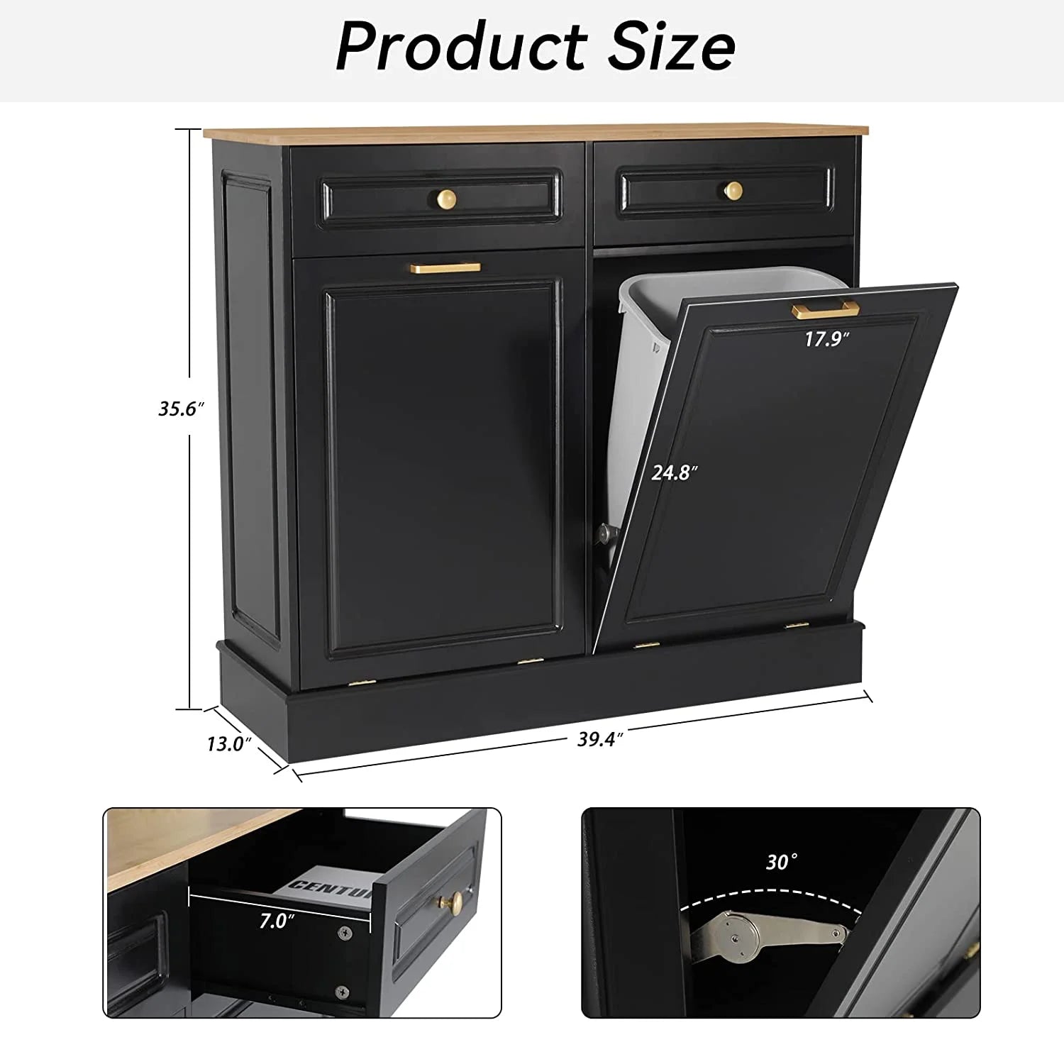 GEROBOOM Double Tilt Out Kitchen Trash Cabinet with Drawer, Black Z980653
