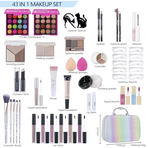 Makeup Gift Set for Women with Eyeshadow, Brushes & Lip Gloss X93393