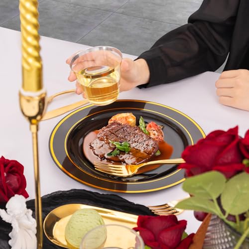 bUCLA 300PCS Gold Disposable Dinnerware Set - White and Gold Plastic Plates for Party S185