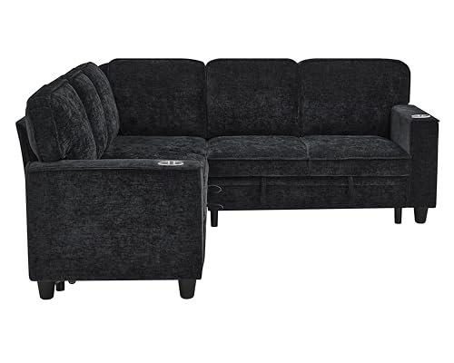 L-Shaped Pull Out Sleep Sofabed with Storage Chaise, Chenille Upholstered X30892
