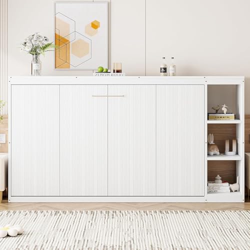 Full Murphy Bed with Storage Shelves, White Z979