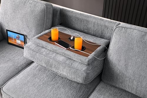 L-Shaped Pull Out Sleep Sofabed with Storage Chaise, Chenille Upholstered X30892