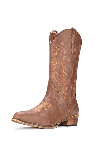 IUV Cowboy Boots for Women Western Cowgirl Pull On Pointy Toe Mid Calf W8288