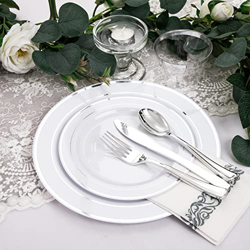 bUCLA 300PCS Gold Disposable Dinnerware Set - White and Gold Plastic Plates for Party S185