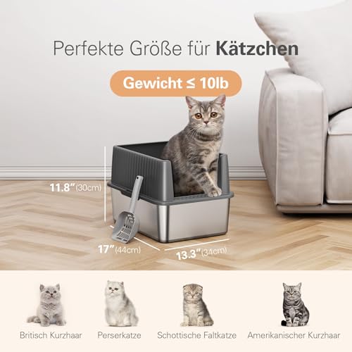 Barhon Stainless Steel Litter Box Small with High Sides, White B44057