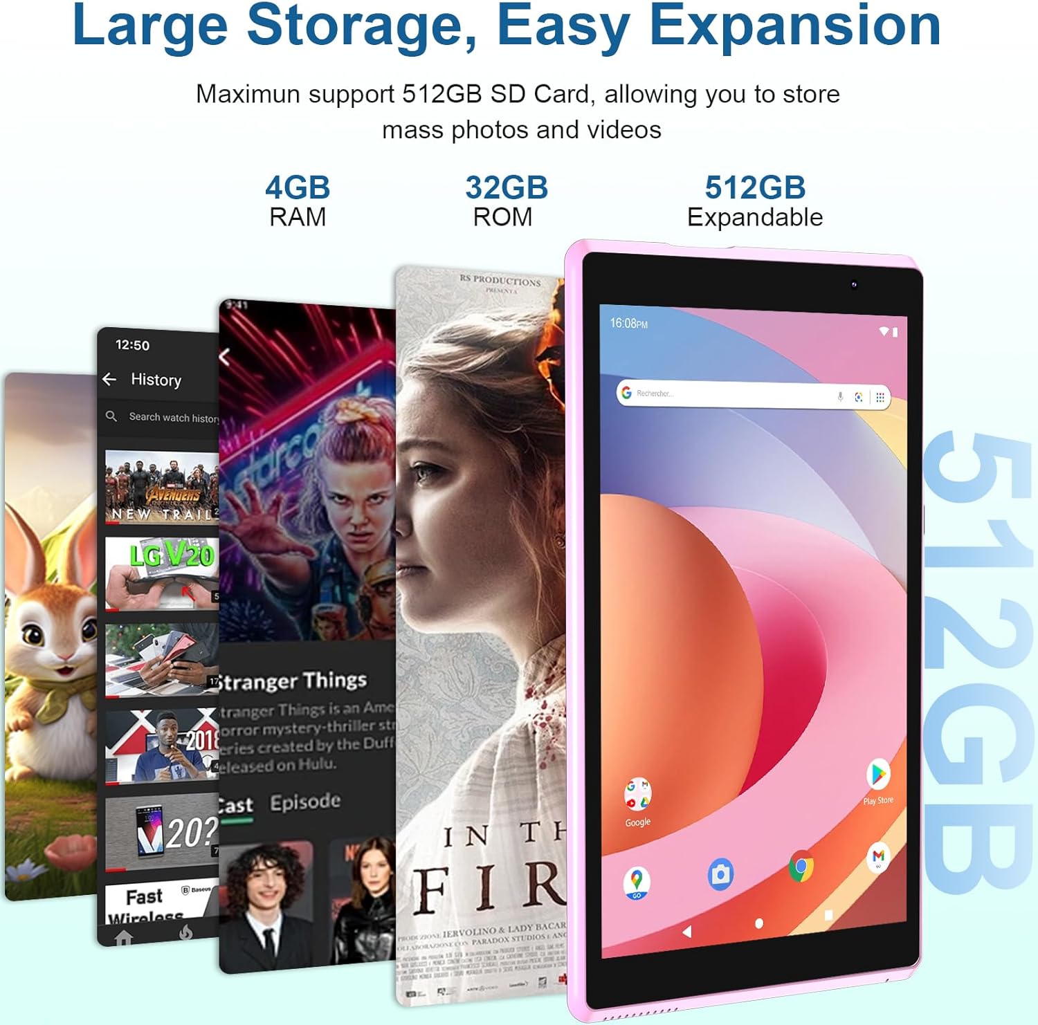 Android Tablet 8 inch, 4GB RAM 32GB, Pink A466052