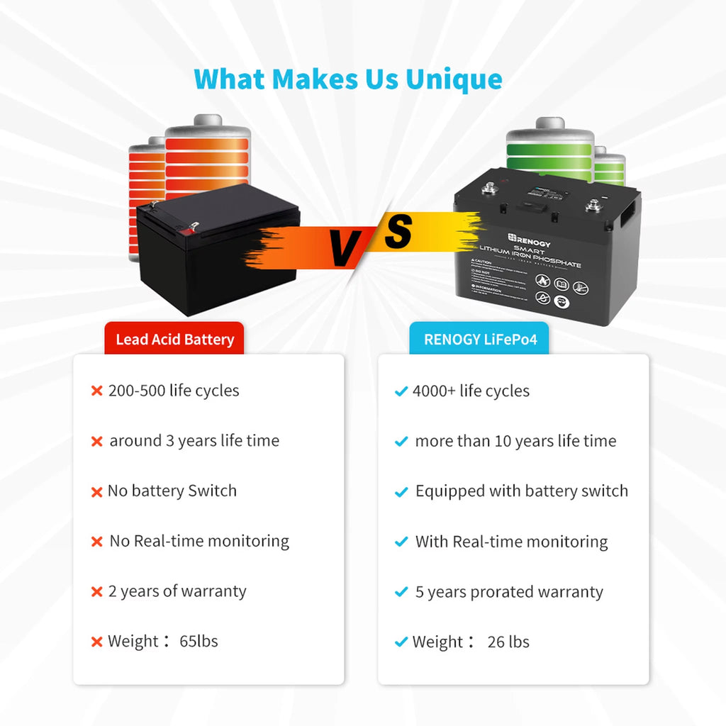 Renogy 12V 100Ah LiFePO4 Deep Cycle Lithium Battery with BMS Q784