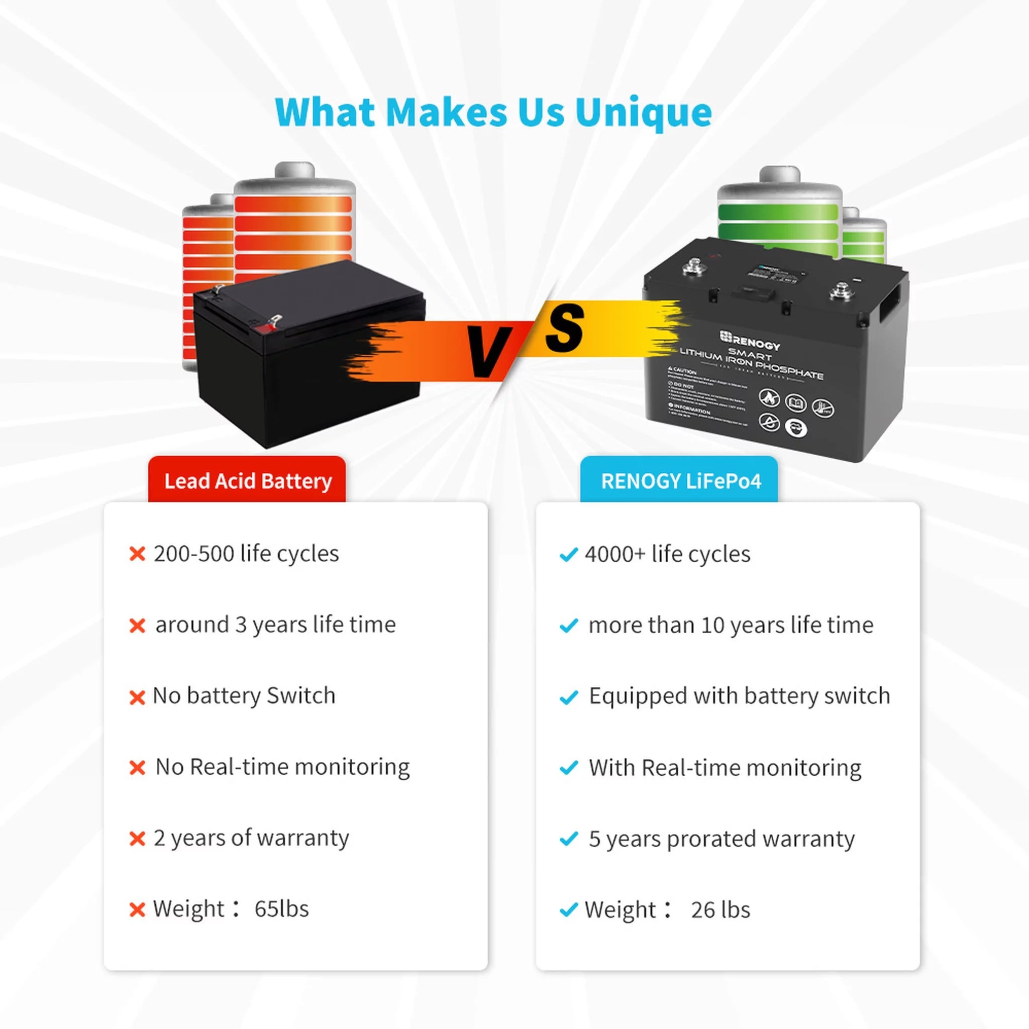 Renogy 12V 100Ah LiFePO4 Deep Cycle Lithium Battery with BMS Q784