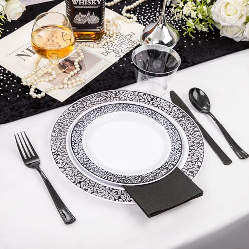 WELLIFE Silver Party Dinnerware Set for 50 Guests, Disposable A689948