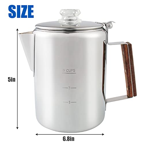 Stainless Steel Coffee Percolator 9 Cup for Campfire & Stovetop Q3376