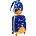 GYMAX 2Pc Kid Carry On Luggage Set, 12" & 18" Kids Suitcase with 4 Spinner Wheels, Travel Rolling Trolley