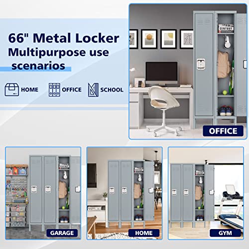 Letaya Metal Lockers 5 Doors 66" Tall Steel Storage Cabinet Gray G40479