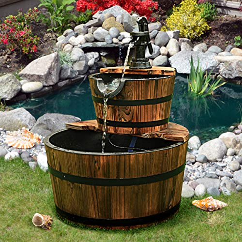Giantex 2-Tier Barrel Waterfall Fountain Outdoor with Electric Pump I27953