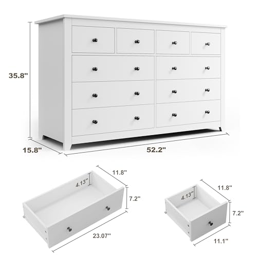 EnHomee 10 Drawer Dresser for Bedroom, White J90474