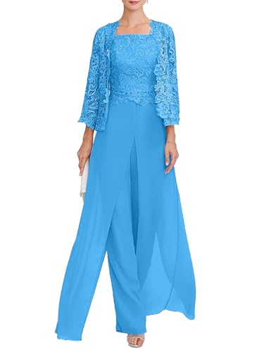 Jumpsuit Elegant Mother of The Bride Dress Formal Wedding Guest Square Neck Chiffon with Lace Appliques 2024