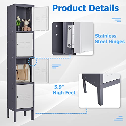 Letaya Metal Lockers 5 Doors 66" Tall Steel Storage Cabinet Gray G40479