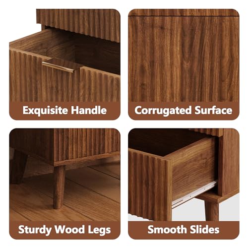 Fluted 5 Drawers Dresser for Bedroom, Wooden Tall Storage, Walnut L1075