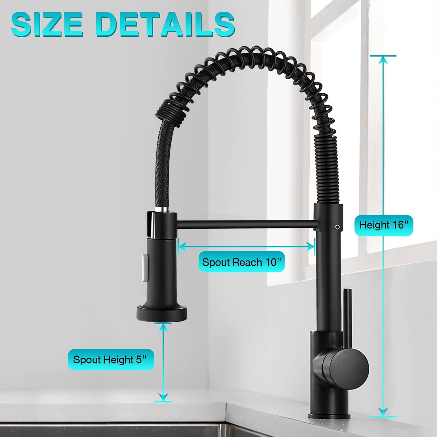 Kitchen Faucet with Pull Down Sprayer, 304 Stainless Steel, Matte Black J994
