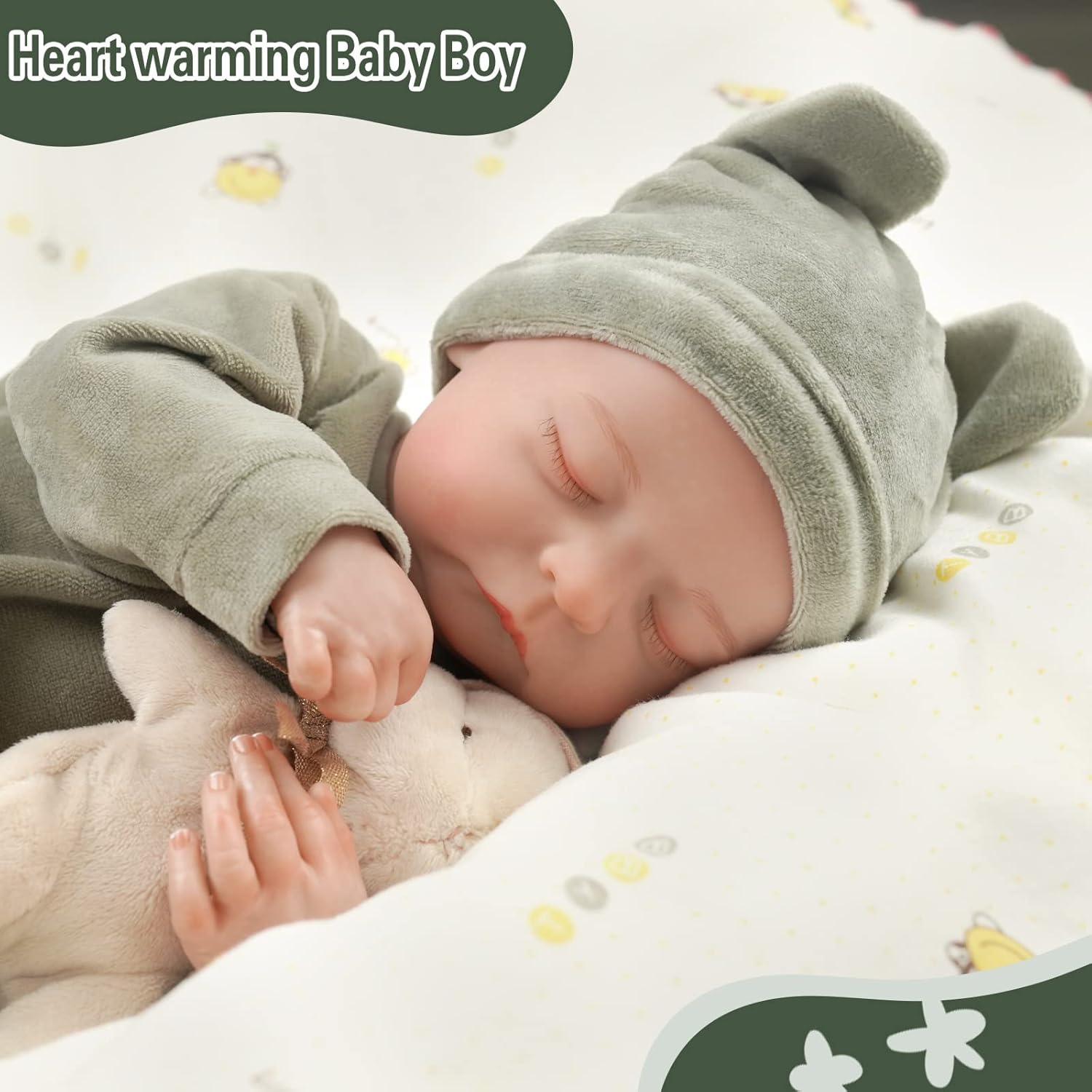 JIZHI Lifelike Reborn Baby Doll 17-Inch Soft Cloth Body Sleeping Newborn D333