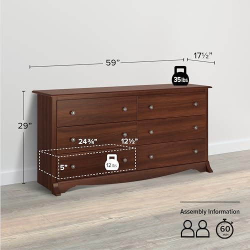 Prepac Rustic Ridge Farmhouse 6-Drawer Double Dresser, Brown X6434