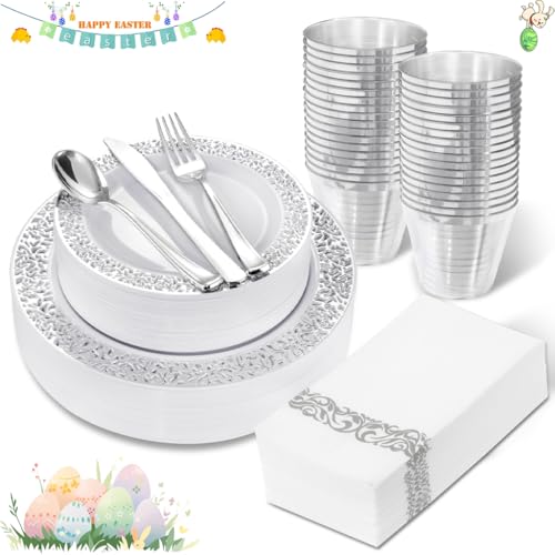 WELLIFE Silver Party Dinnerware Set for 50 Guests, Disposable A689948