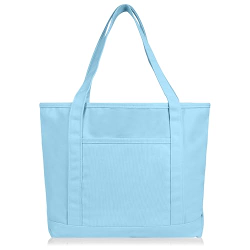 DALIX 20" Solid Color Cotton Canvas Shopping Tote Bag U773688