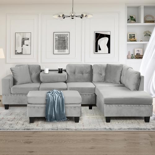 Merax Modern Sectional Sofa with Storage Ottoman, Black P61461