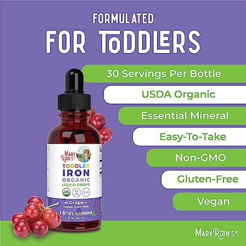 MaryRuth Organics Liquid Iron Supplement for Toddlers 1-3, Sugar Free, 2 Fl Oz L821
