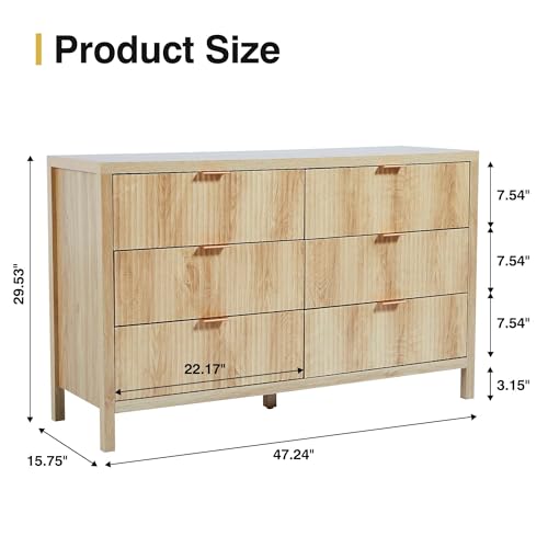 Fluted 5 Drawers Dresser for Bedroom, Wooden Tall Storage, Walnut L1075
