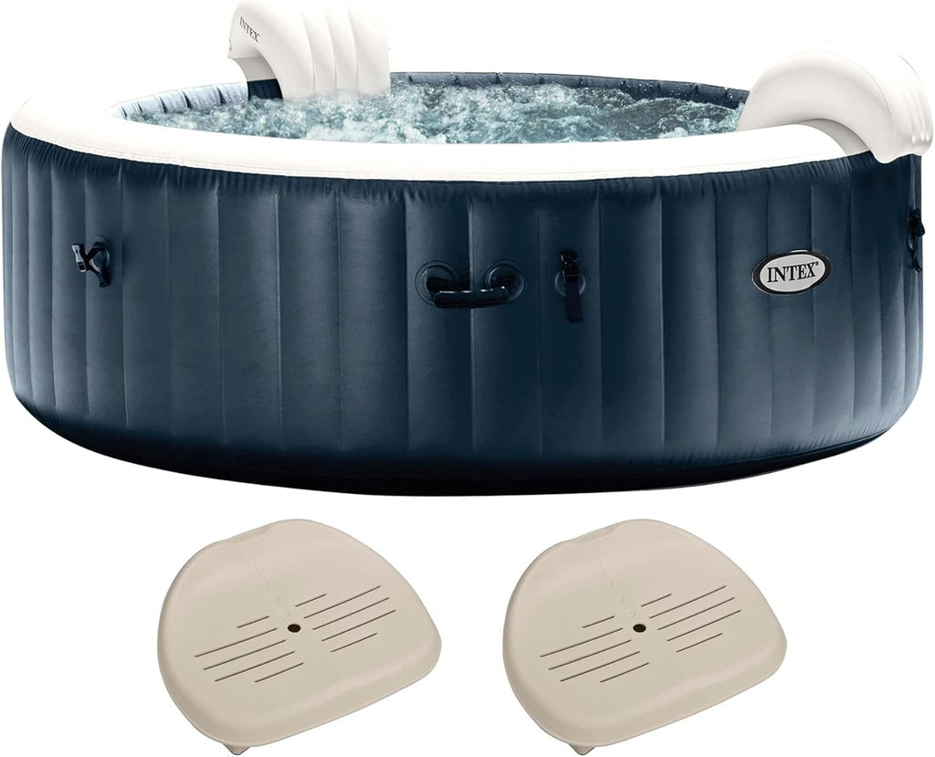 Intex PureSpa Plus Portable Inflatable Hot Tub Round Bubble Jet Spa, 85" x 28" with Set of 2 Inflatable Hot Tub Seats Comforting Spa Accessory