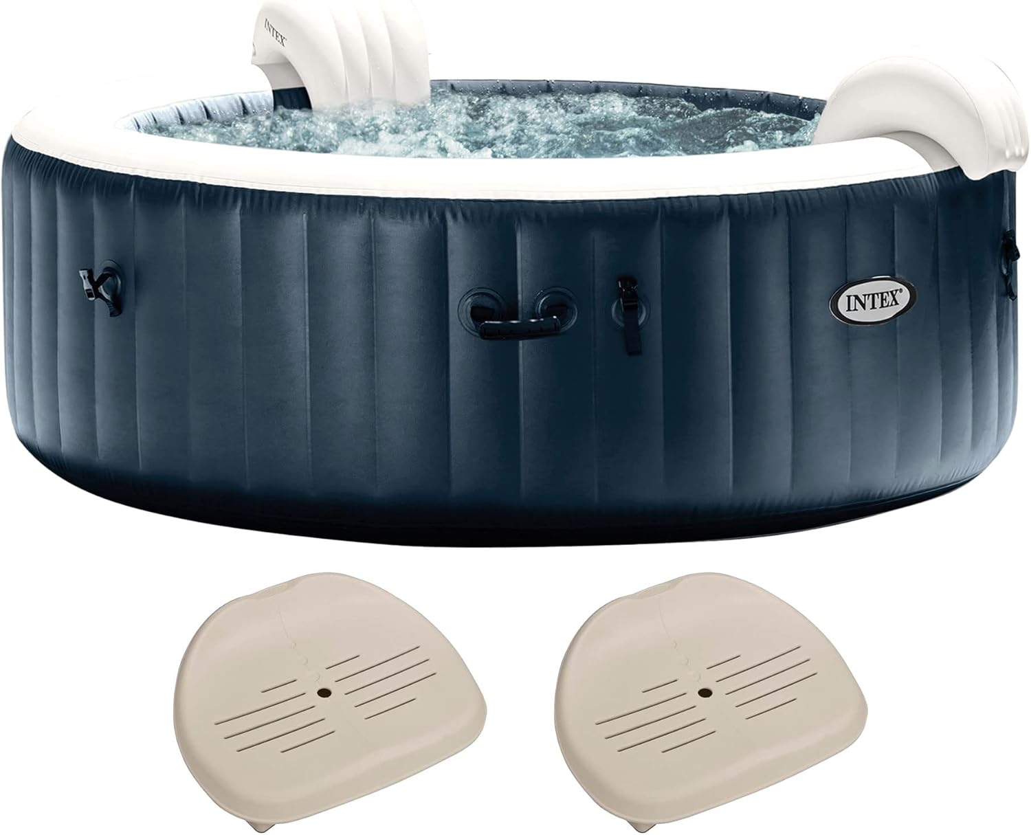 Intex PureSpa Plus Portable Inflatable Hot Tub Round Bubble Jet Spa, 85" x 28" with Set of 2 Inflatable Hot Tub Seats Comforting Spa Accessory