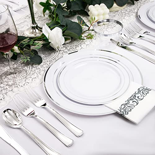 bUCLA 300PCS Gold Disposable Dinnerware Set - White and Gold Plastic Plates for Party S185