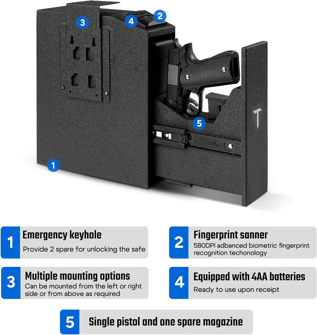Biometric Gun Safe for Handgun with Fingerprint and Key Access H9370