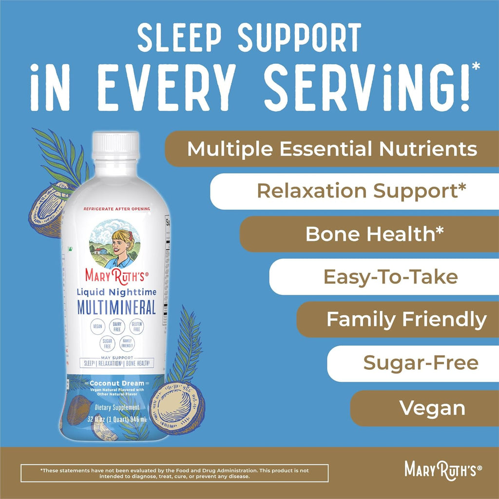 MaryRuth’s Nighttime Multimineral & Multivitamin Liquid with Hair Growth, Sugar-Free, Vegan J73444