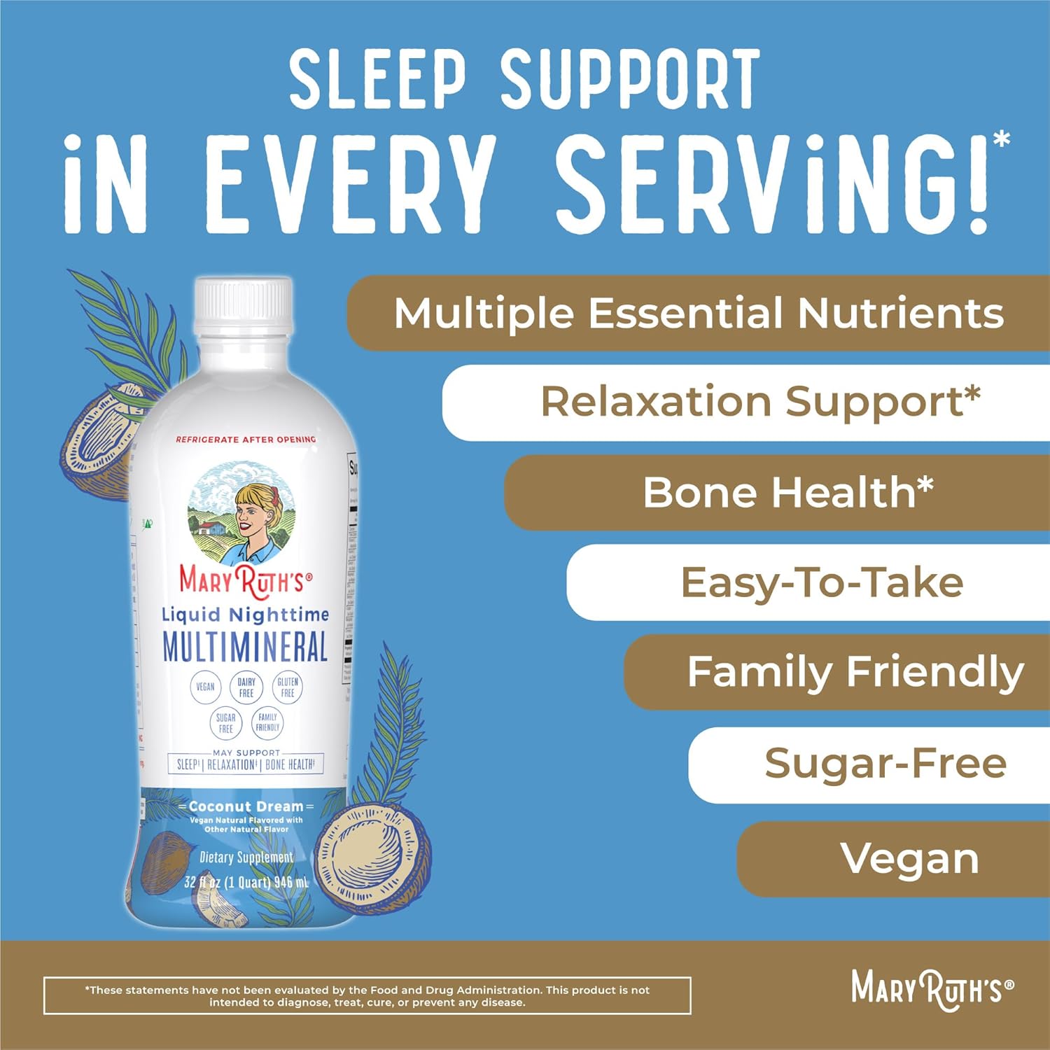 MaryRuth’s Nighttime Multimineral & Multivitamin Liquid with Hair Growth, Sugar-Free, Vegan J73444