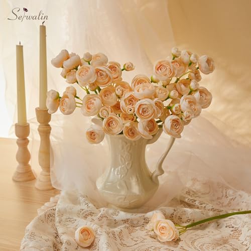 Serwalin Ranunculus Artificial Flowers Faux Silk Bouquet 18Pcs Wine Red F3289