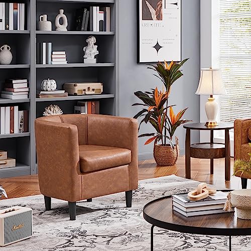 Yaheetech Velvet Accent Chair, Modern Upholstered Barrel Chair, Olive Green J55628