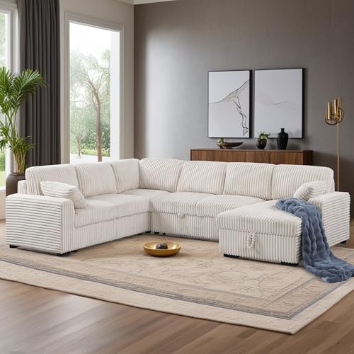 L-Shaped Pull Out Sleep Sofabed with Storage Chaise, Chenille Upholstered X30892