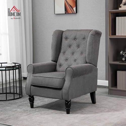 HOMCOM Mid-Century Modern High Wingback Accent Chair with Wood Legs, Dark Brown V59069