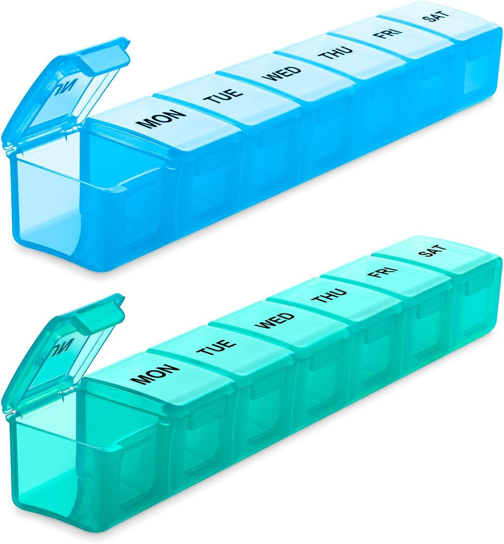 BUG HULL Pill Organizer Large 2 Pack, Extra Large Pill Organizer, Travel Pill Organizer, Weekly Pill Organizer, Large Pill Box, Pill Case, Medicine Organizer