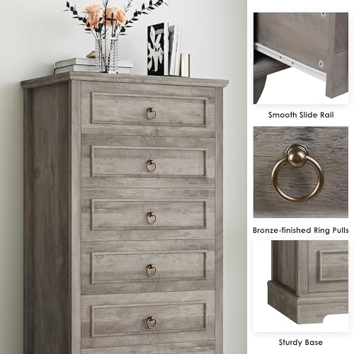 HOSTACK 6 Drawer Dresser for Bedroom, Tall Modern Farmhouse Chest, Dark Brown H747285