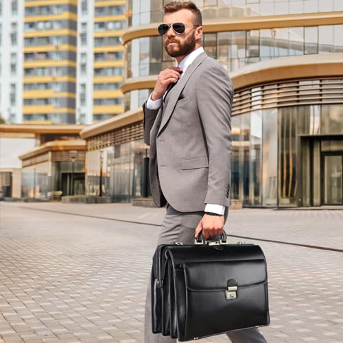 Banuce Leather Briefcase for Men with Lock Attache Case 15.6 Inch Laptop Bag G422