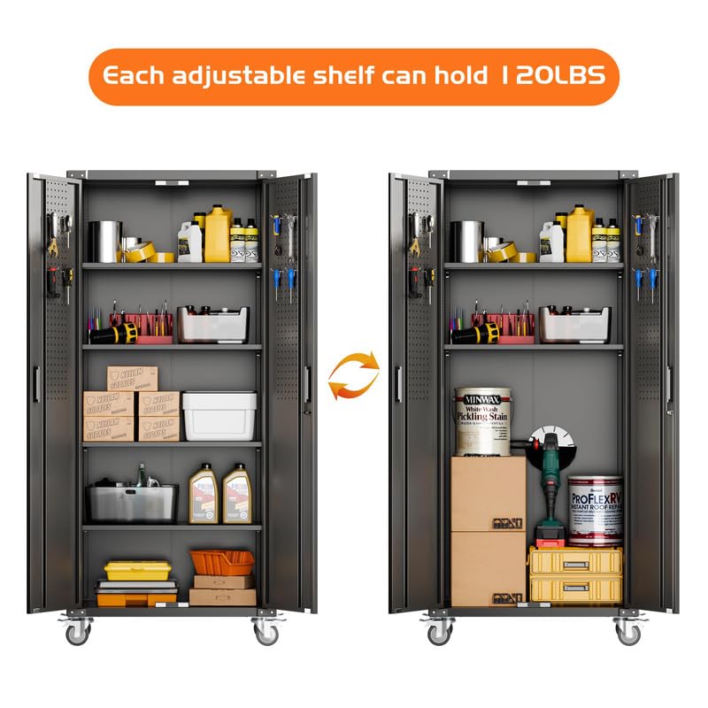 Aobabo 73''H Metal Garage Storage Cabinet with Wheels, Black S572804