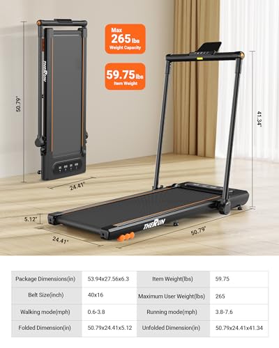 THERUN 2.5HP 2 in 1 Under Desk Walking Pad Treadmill with LED Touch Screen Y74546
