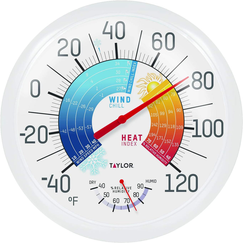 Taylor Wind Chill/Heat Index Thermometer & Hygrometer, 13.25 Inch